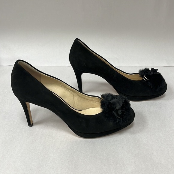 Hogl Black Suede Fuzzy Bow Tie Pump High Heels Party Date Night Evening Wear 6.5 - Picture 6 of 10